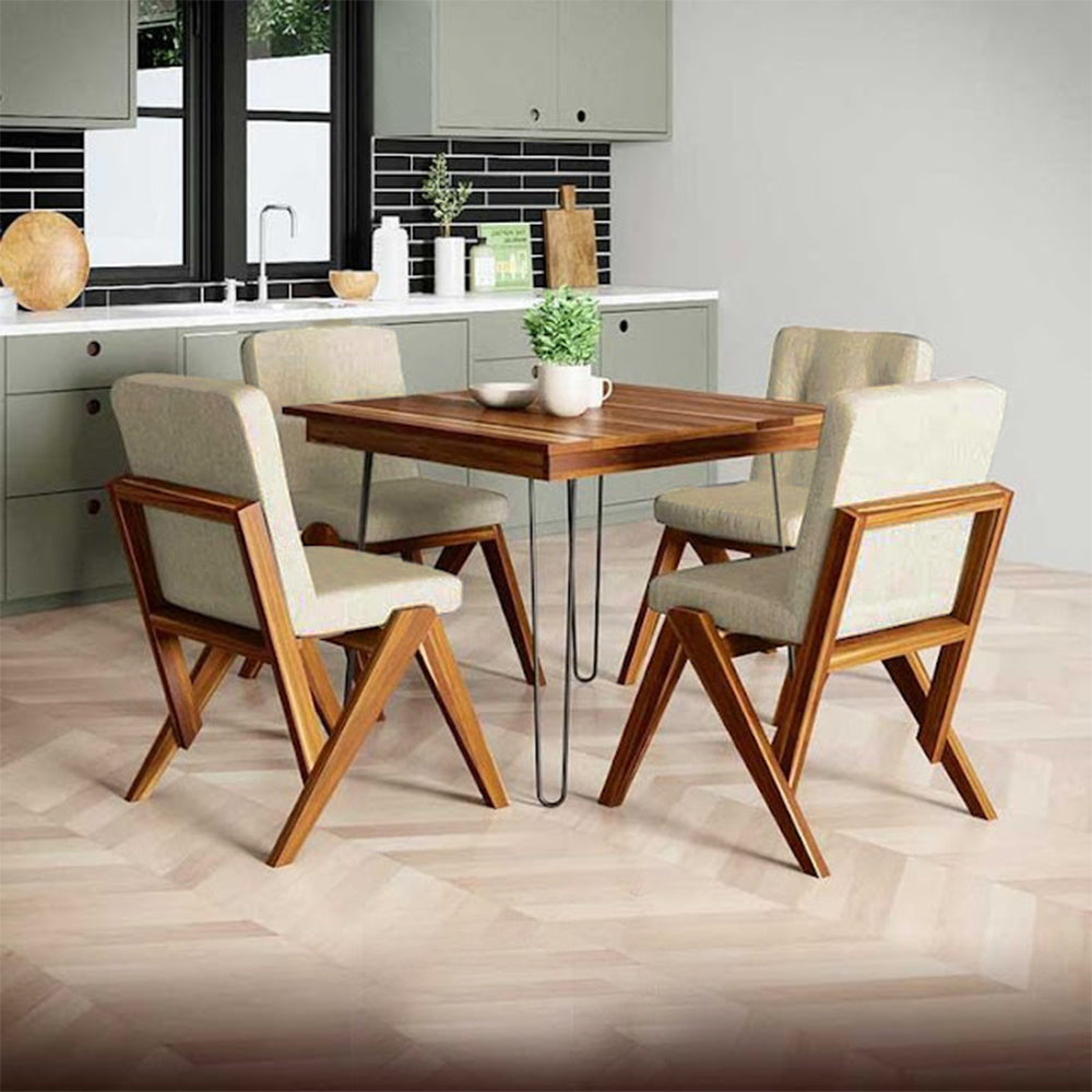 Comedor en madera de parota mas cuatro sillas tapizadas mesa minimalista estilo industrial mod. Excalibur