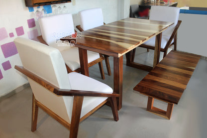 Comedor de madera sólida de parota más 4 sillas y banca