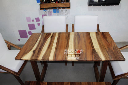 Comedor de madera sólida de parota más 4 sillas y banca