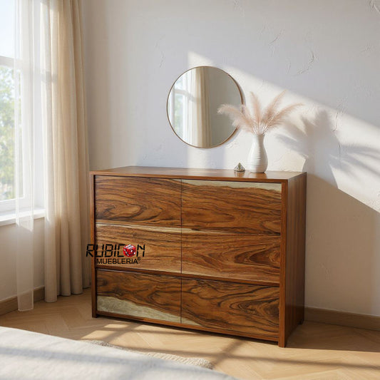 Cómoda de parota natural cajonera estante