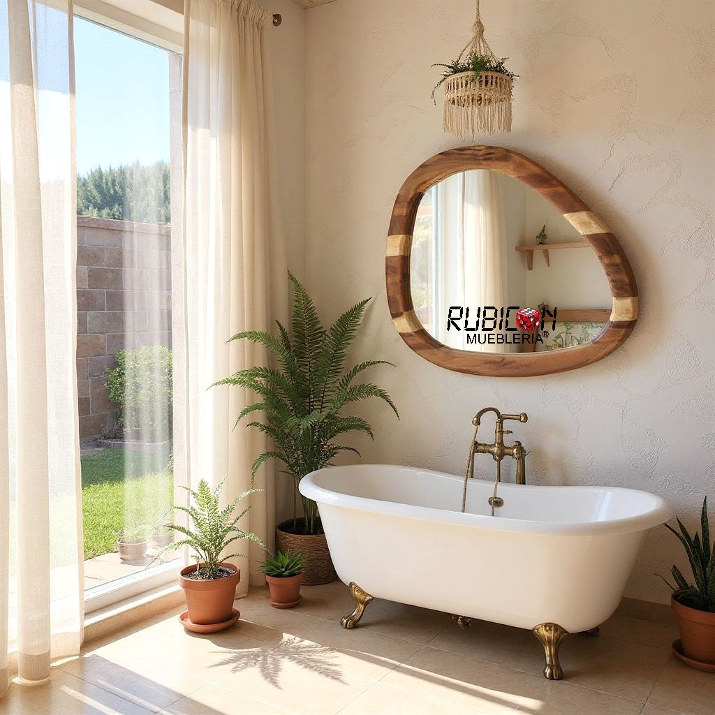 Espejo de madera de parota Lotus