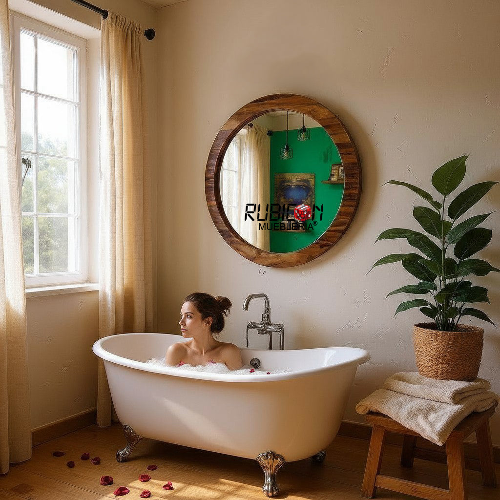 Espejo en madera sólida de parota espejo redondo de decoración