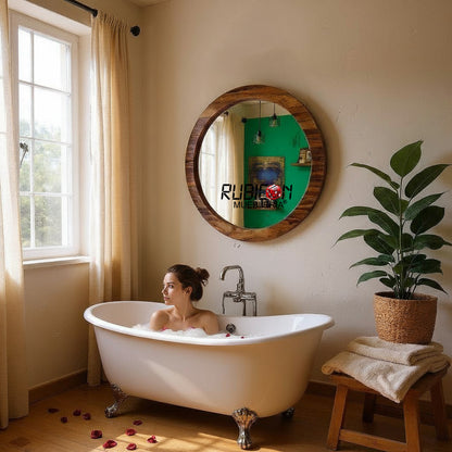 Espejo en madera sólida de parota espejo redondo de decoración