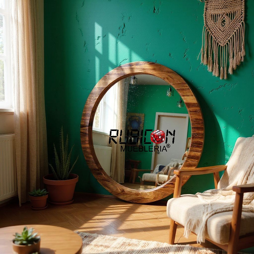 Espejo en madera sólida de parota espejo redondo de decoración