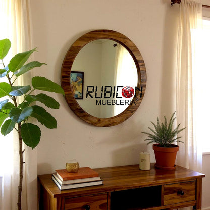 Espejo en madera sólida de parota espejo redondo de decoración