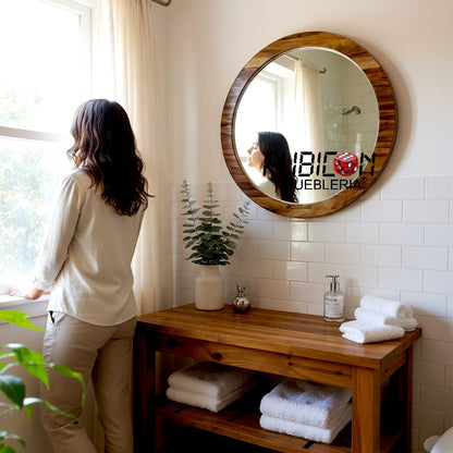Espejo en madera sólida de parota espejo redondo de decoración