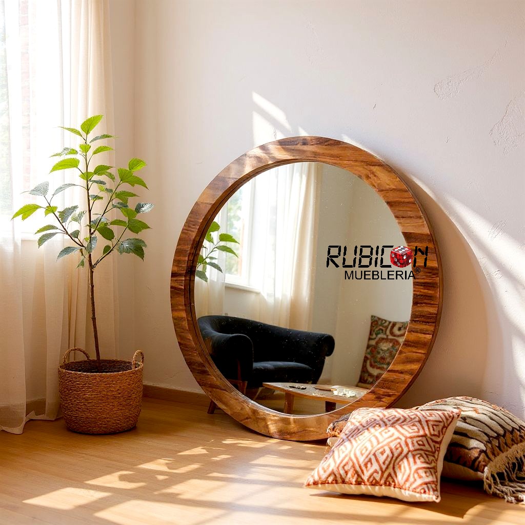 Espejo en madera sólida de parota espejo redondo de decoración