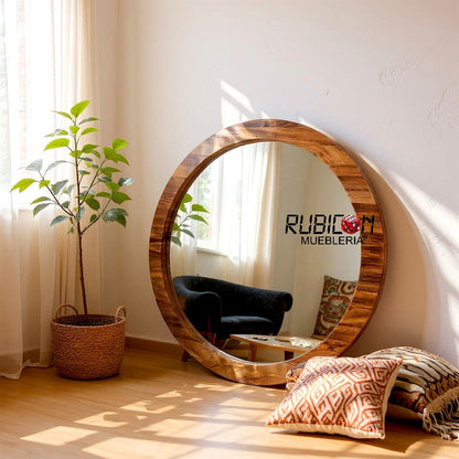 Espejo en madera sólida de parota espejo redondo de decoración