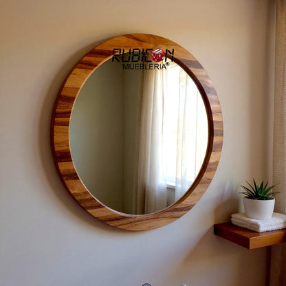 Espejo en madera sólida de parota espejo redondo de decoración