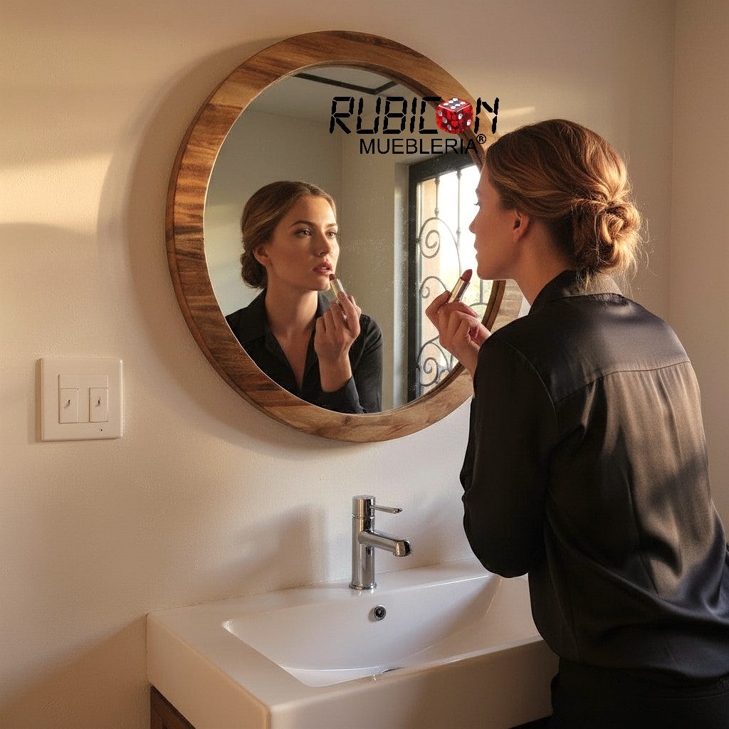 Espejo en madera sólida de parota espejo redondo de decoración