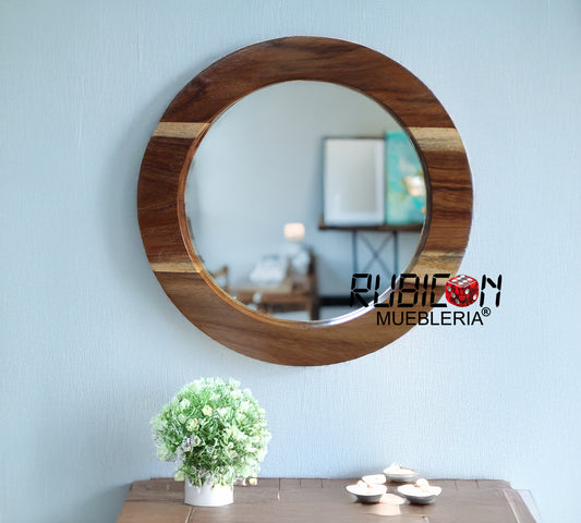 Espejo en madera sólida de parota espejo redondo de decoración