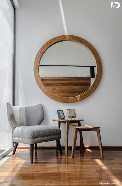 Espejo en madera sólida de parota espejo redondo de decoración
