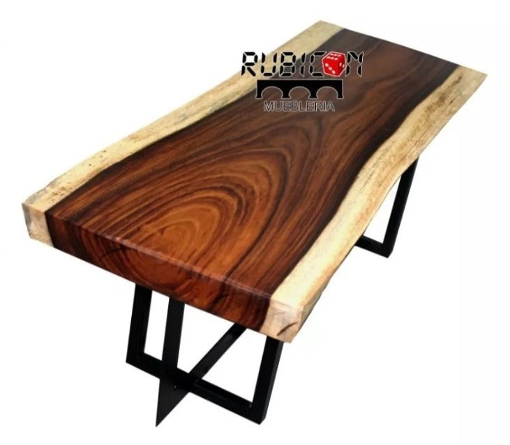 Mesa de centro de madera de parota + base estilo industrial