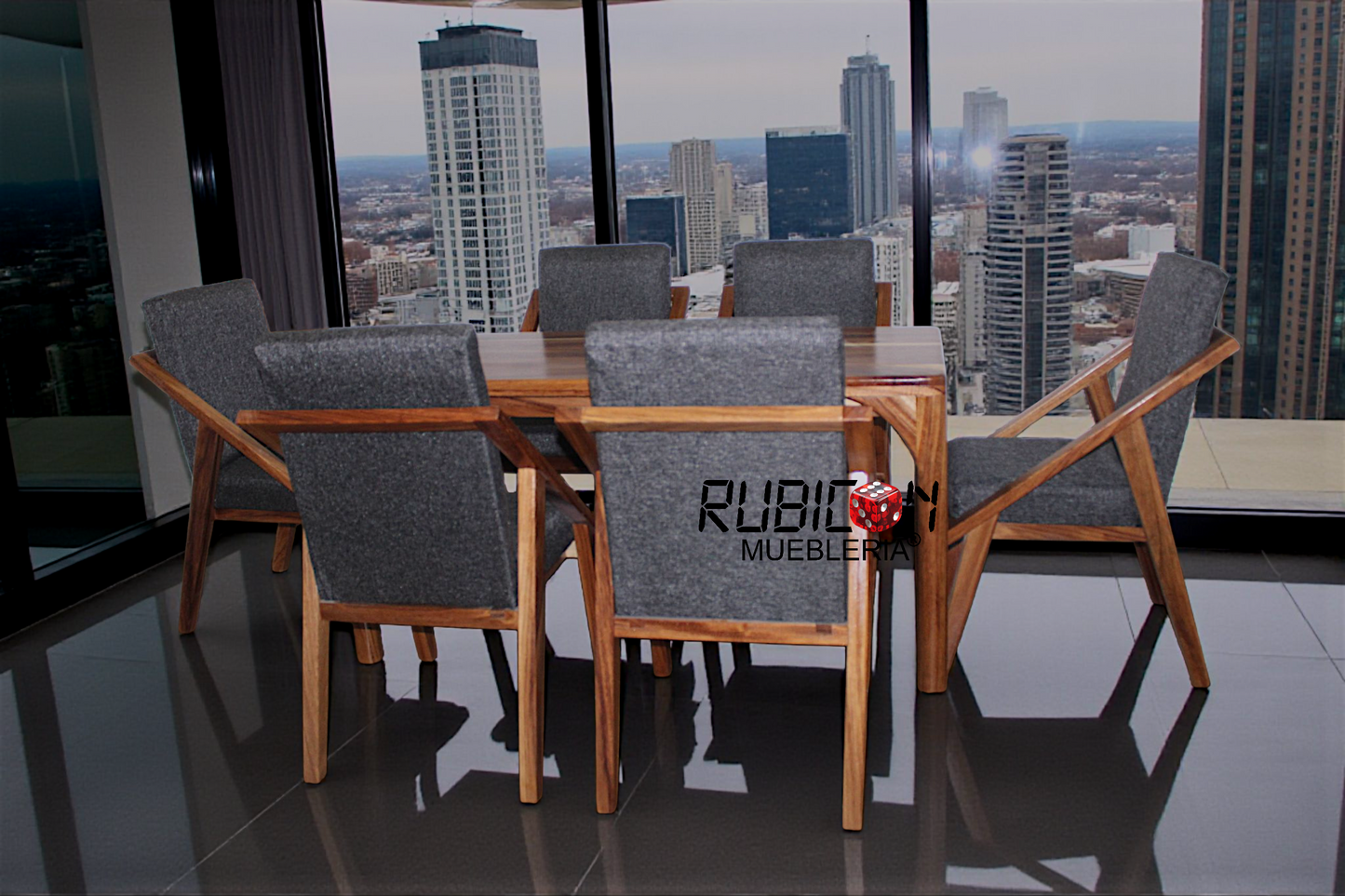 Comedor de madera sólida de parota 1 mesa y 6 sillas