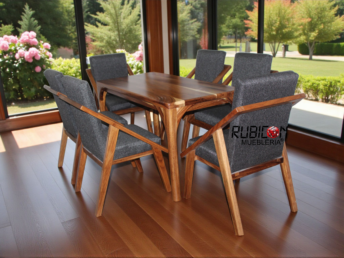 Comedor de madera sólida de parota 1 mesa y 6 sillas