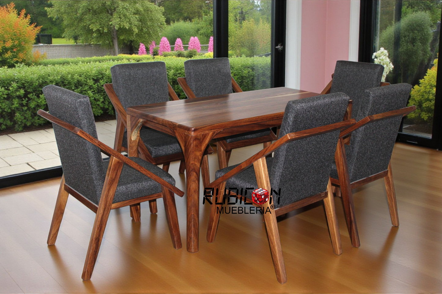 Comedor de madera sólida de parota 1 mesa y 6 sillas