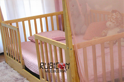 Cama Montessori casita de sueños con barandales de madera recámara infantil mod. Melmat