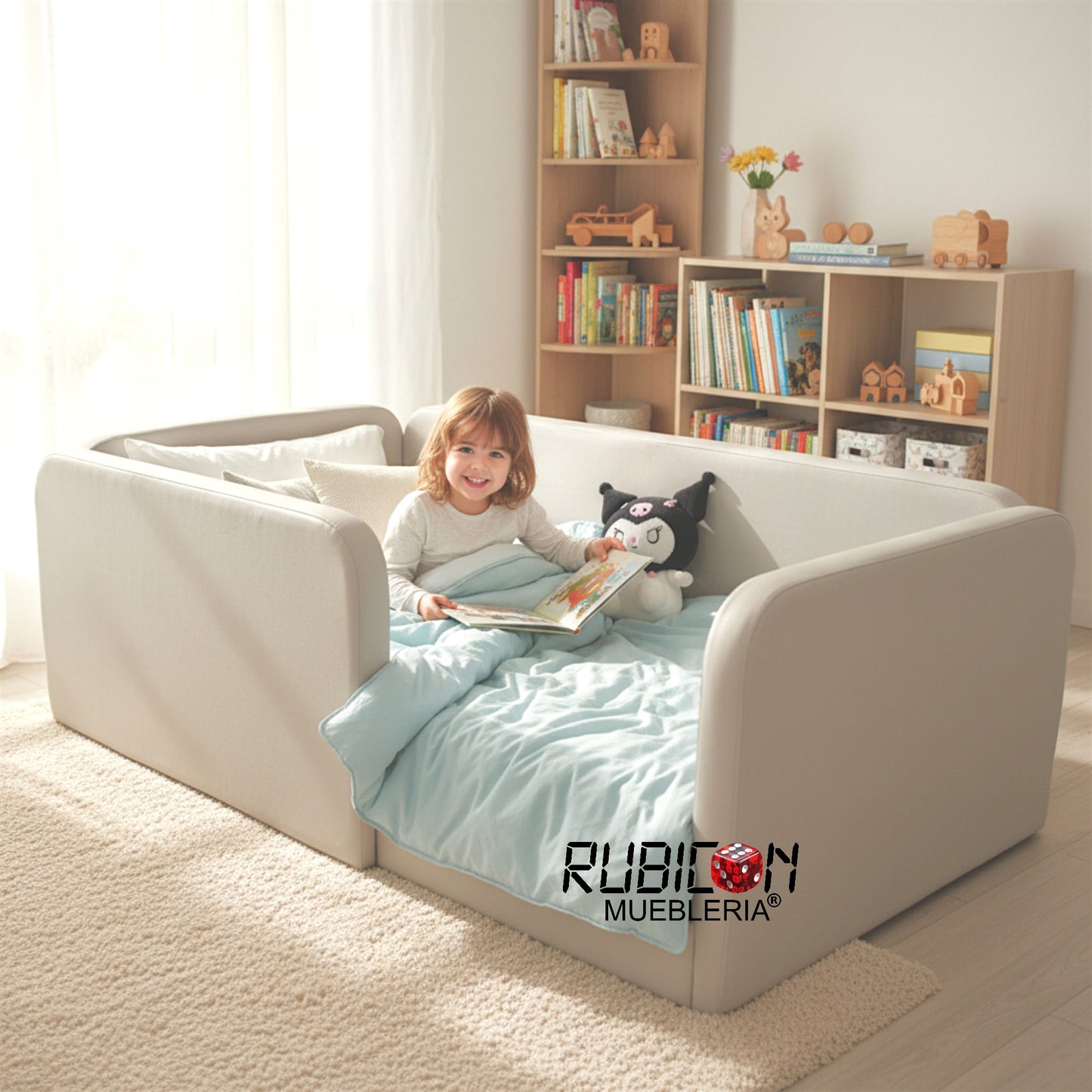 Cama Montessori Recámara Infantil Barandales tapizados