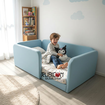 Cama Montessori Recámara Infantil Barandales tapizados