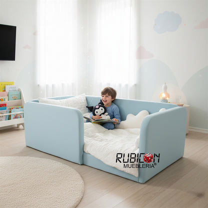 Cama Montessori Recámara Infantil Barandales tapizados