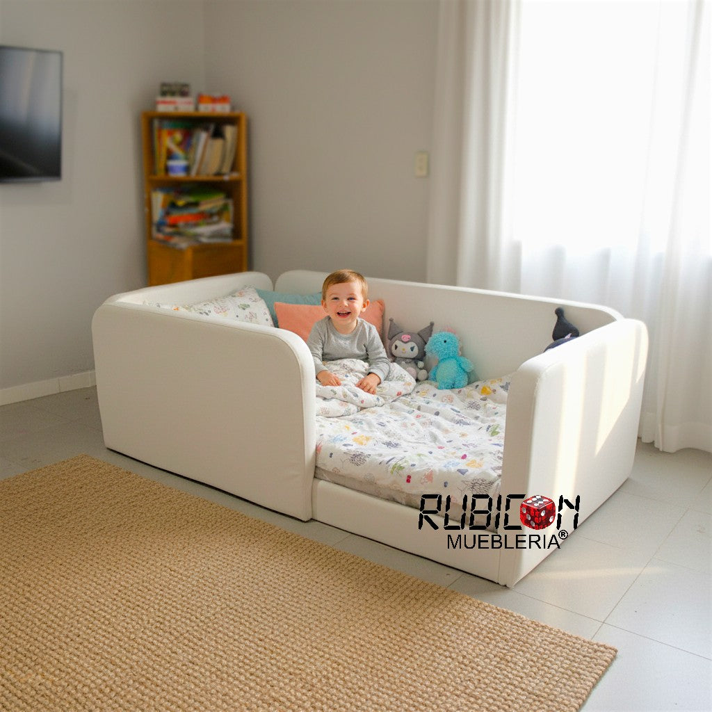 Cama Montessori Recámara Infantil Barandales tapizados