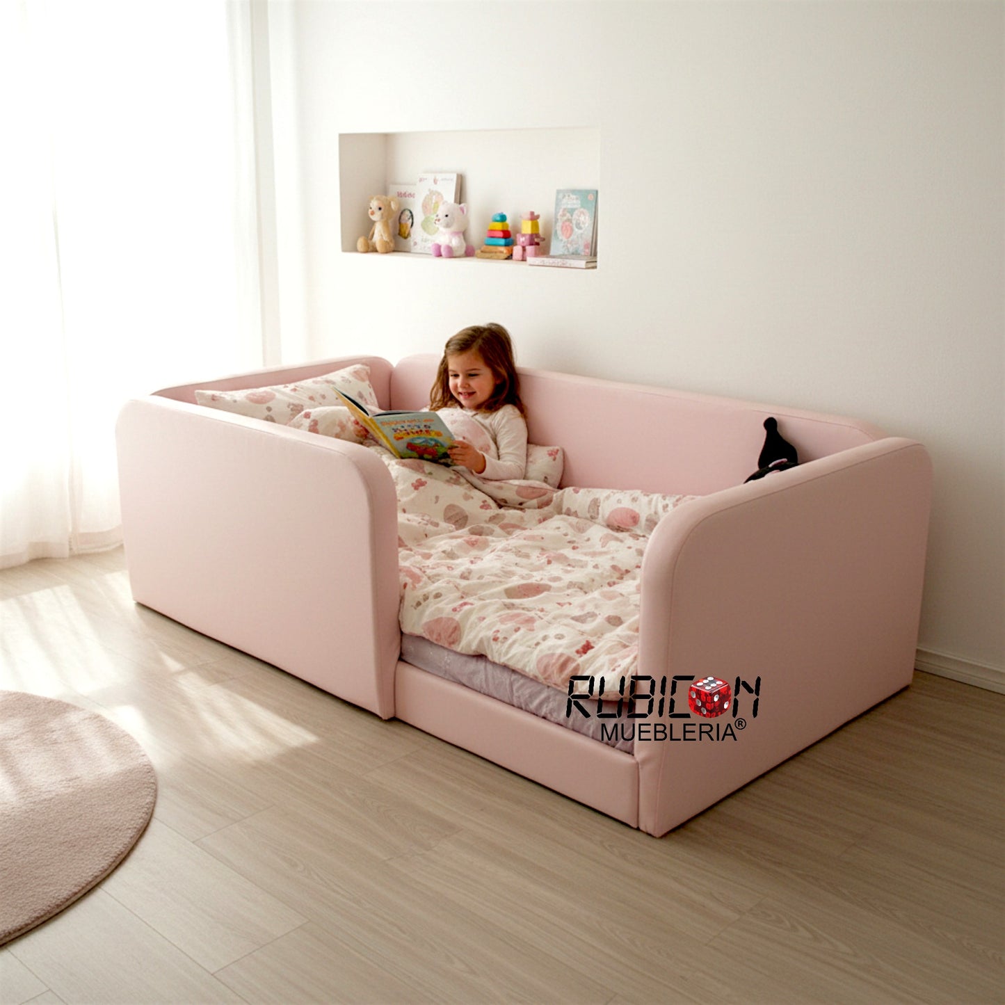 Cama Montessori Recámara Infantil Barandales tapizados