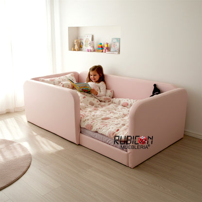 Cama Montessori Recámara Infantil Barandales tapizados
