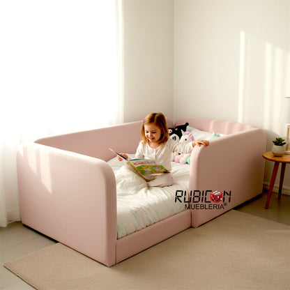 Cama Montessori Recámara Infantil Barandales tapizados