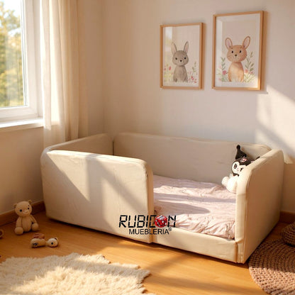 Cama Montessori Recámara Infantil Barandales tapizados