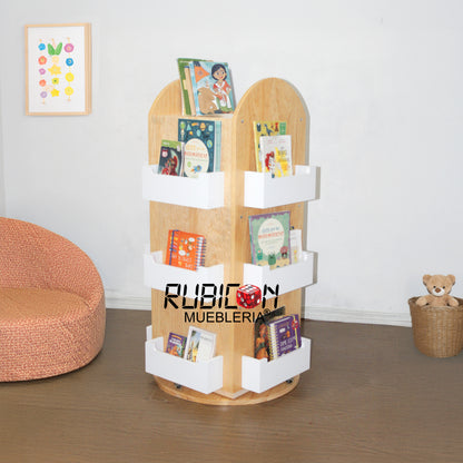 Porta Libros Montessori Librero Giratorio 360° De Madera mod. Ivanna