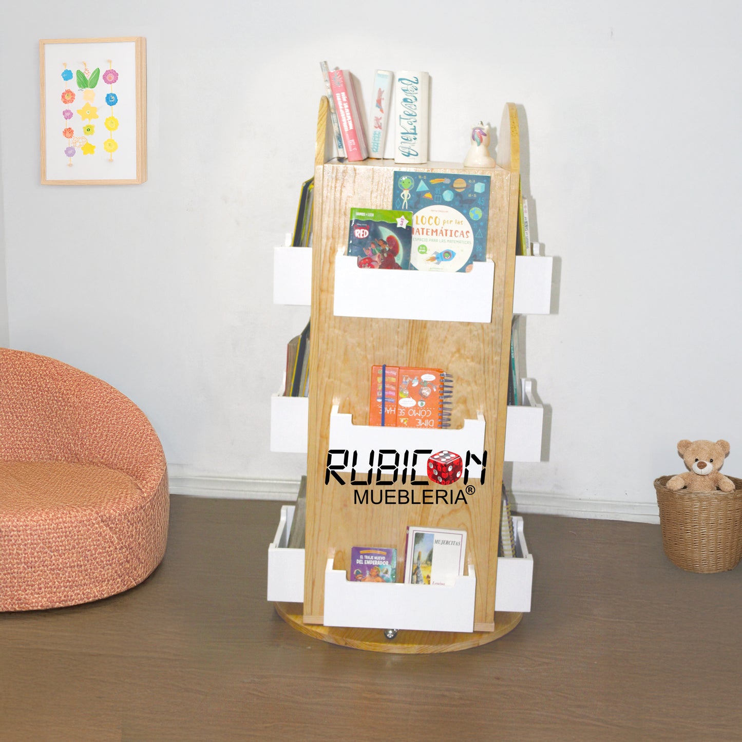 Porta Libros Montessori Librero Giratorio 360° De Madera mod. Ivanna