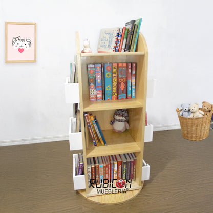Porta Libros Montessori Librero Giratorio 360° De Madera mod. Ivanna