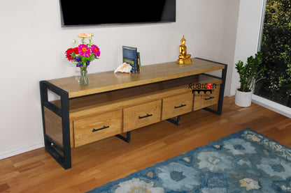 Centro de entretenimiento de madera sólida pino mueble de Tv estilo industrial