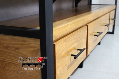 Centro de entretenimiento de madera sólida pino mueble de Tv estilo industrial