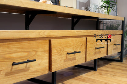 Centro de entretenimiento de madera sólida pino mueble de Tv estilo industrial