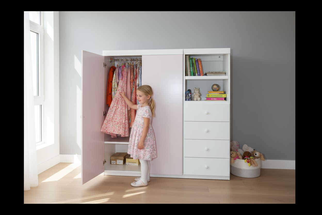 Closet infantil montessori ropero de dos piezas con cajones