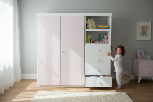 Closet infantil montessori ropero de dos piezas con cajones