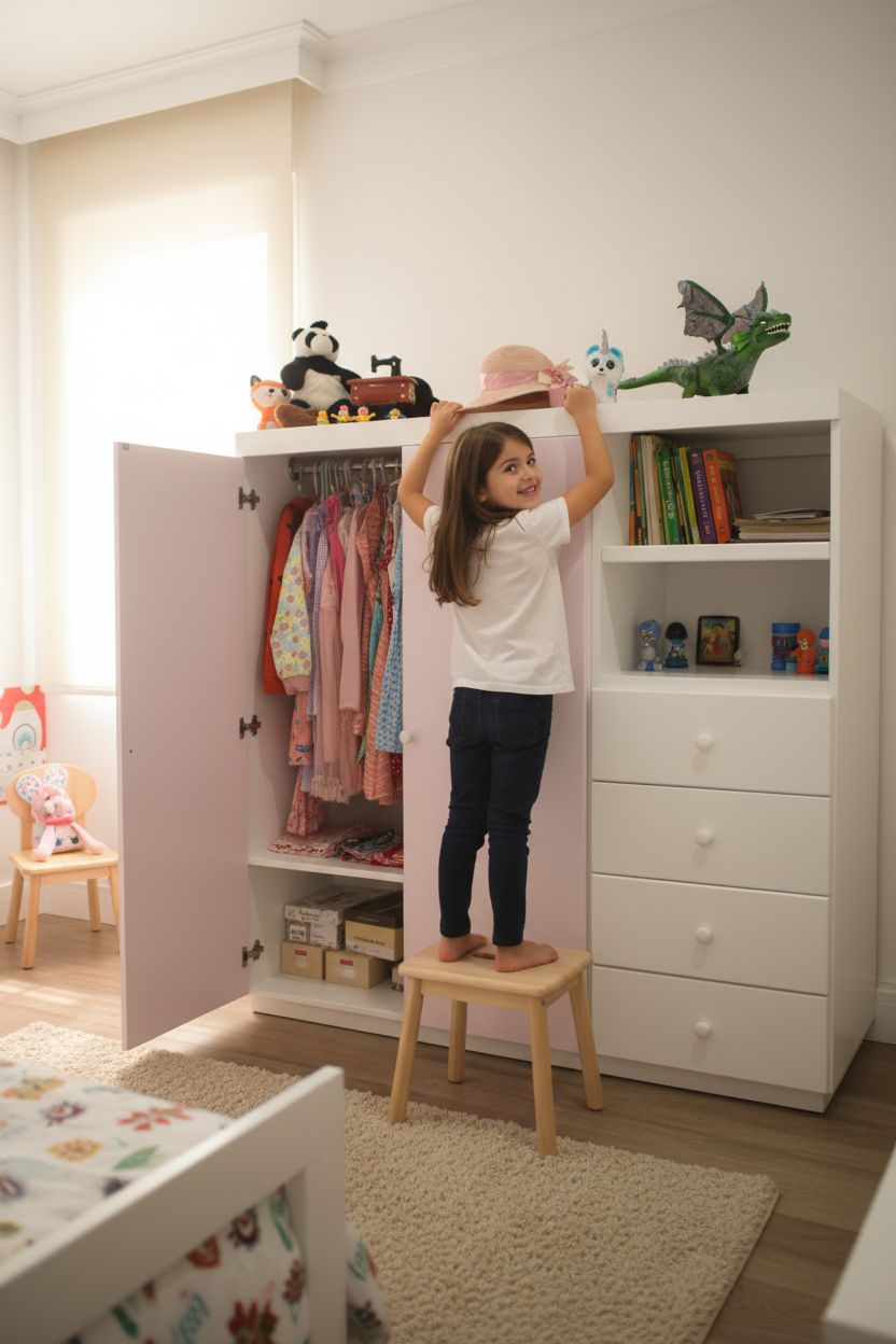 Closet infantil montessori ropero de dos piezas con cajones