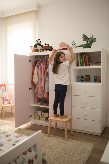 Closet infantil montessori ropero de dos piezas con cajones