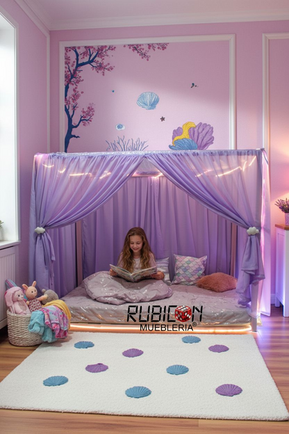 Cama Montessori casita de sueños en madera y pabellón mosquitero +vendido