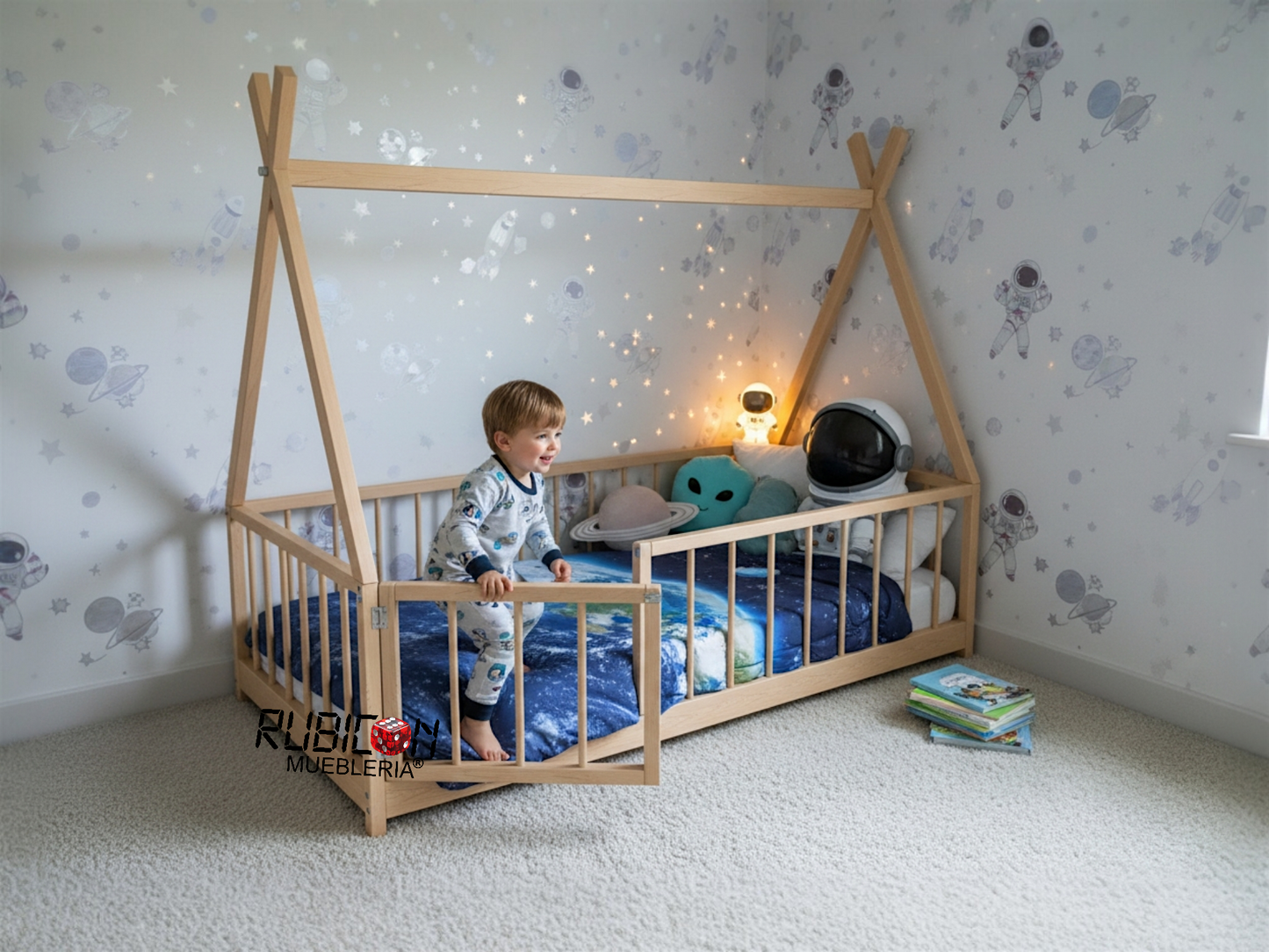 Cama Montessori de madera recamara para niños mod. Pocahontas
