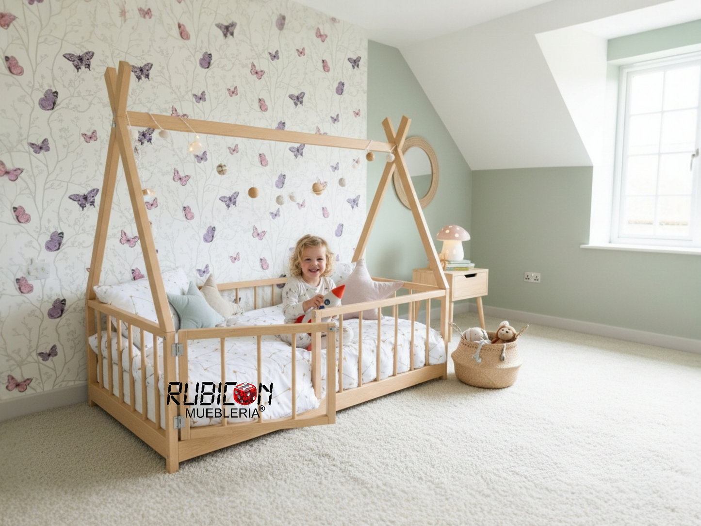 Cama Montessori de madera recamara para niños mod. Pocahontas