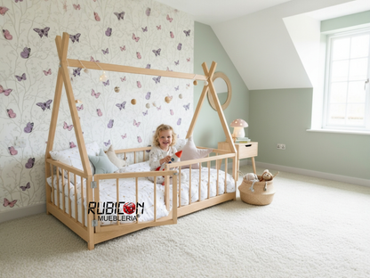 Cama Montessori de madera recamara para niños mod. Pocahontas
