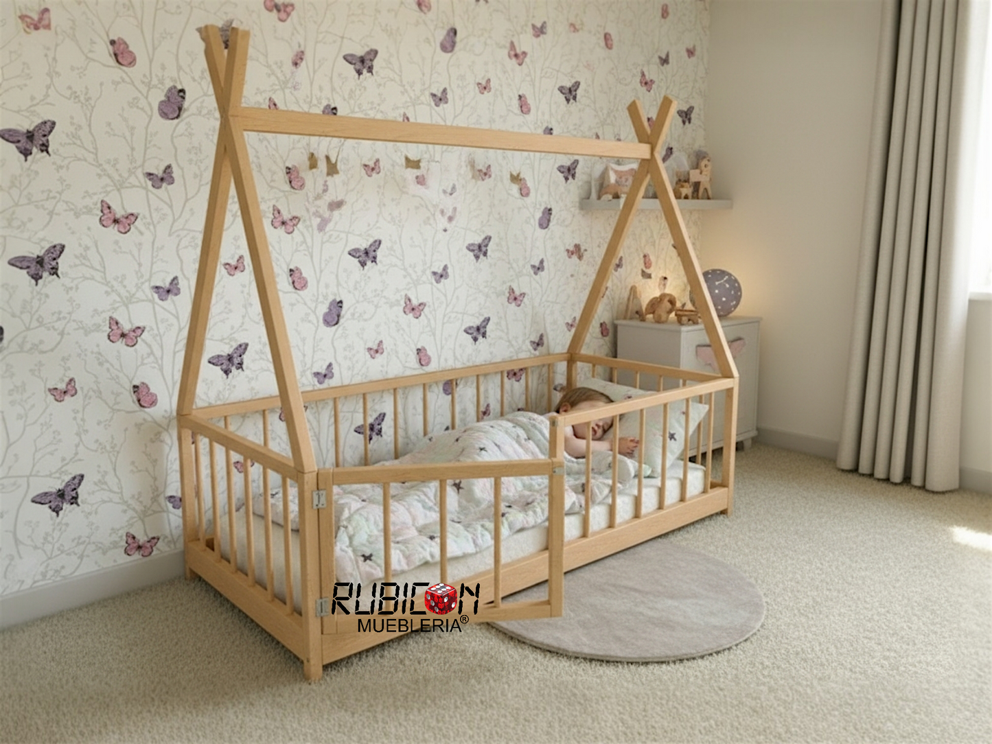 Cama Montessori de madera recamara para niños mod. Pocahontas