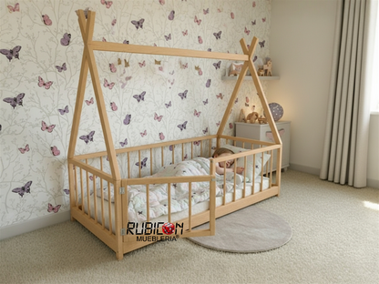 Cama Montessori de madera recamara para niños mod. Pocahontas