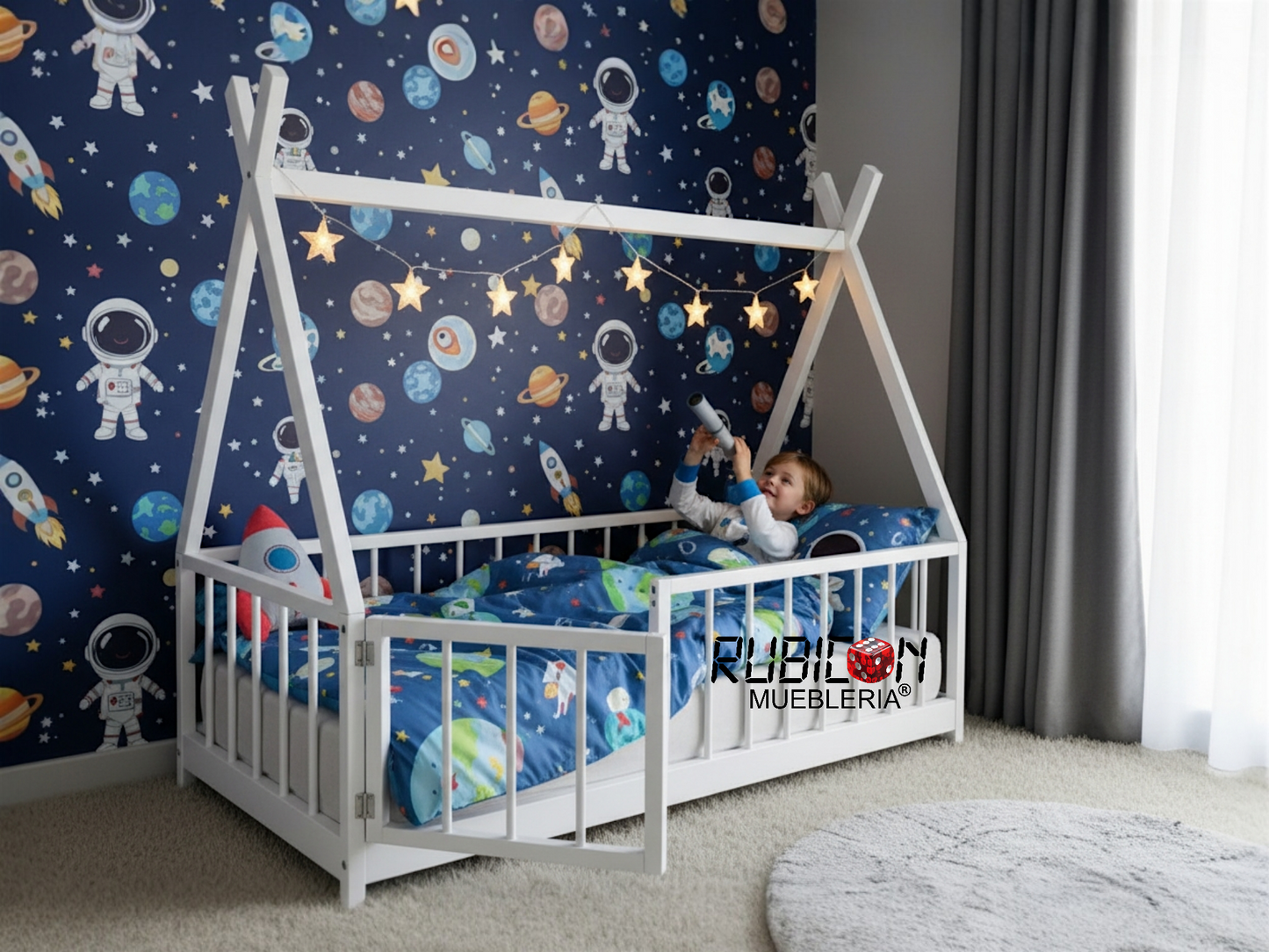 Cama Montessori de madera recamara para niños mod. Pocahontas