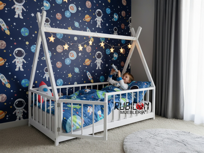 Cama Montessori de madera recamara para niños mod. Pocahontas