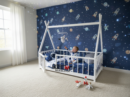 Cama Montessori de madera recamara para niños mod. Pocahontas