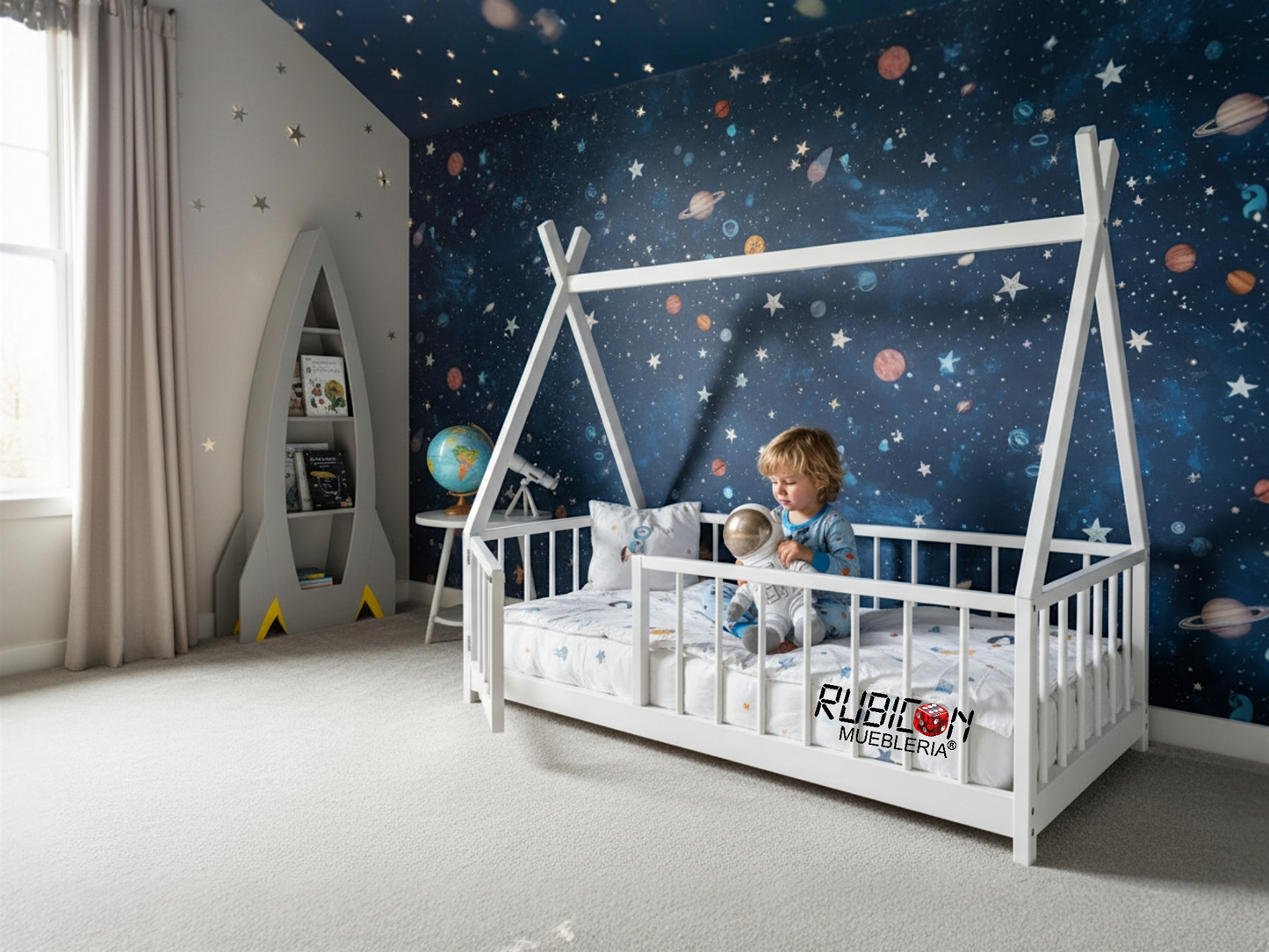 Cama Montessori de madera recamara para niños mod. Pocahontas