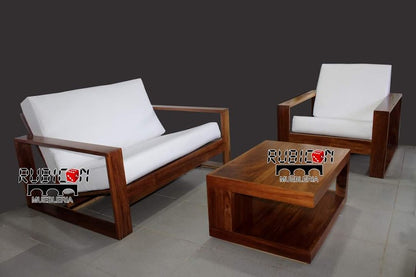 Sala de madera sólida de parota con mesa de centro estilo minimalista 3 piezas